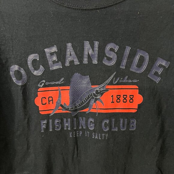 Fruit Of The Loom Men's HD Cotton Black Oceanside Fishing Club Graphic T-Shirt M - Picture 2 of 9